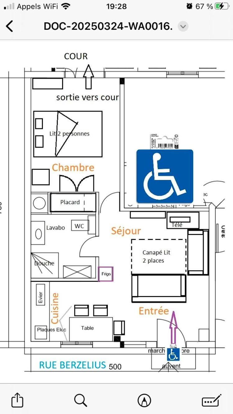 Guesthouse Familial Pour 2,3,4 Personnes De 44M2- Accessible Handic -Rez De Chaussee-Vues Sur Rue Et Patio Prive - Sejour, Chambre Separee-Cuisine,Salle De Bain,Lit Double Et Canape-Lit 2Pers-Entree De La Rue Berzelius-5 Minutes Du Metro Brochant-Lig Paris Exteriör bild